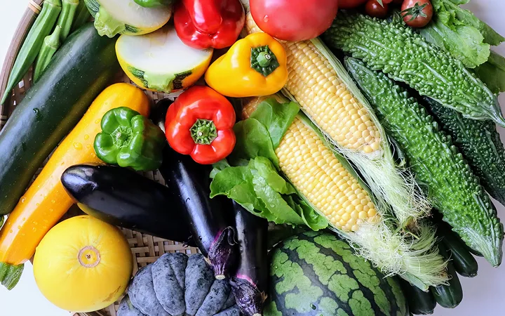 色とりどりの新鮮な夏野菜の盛り合わせ